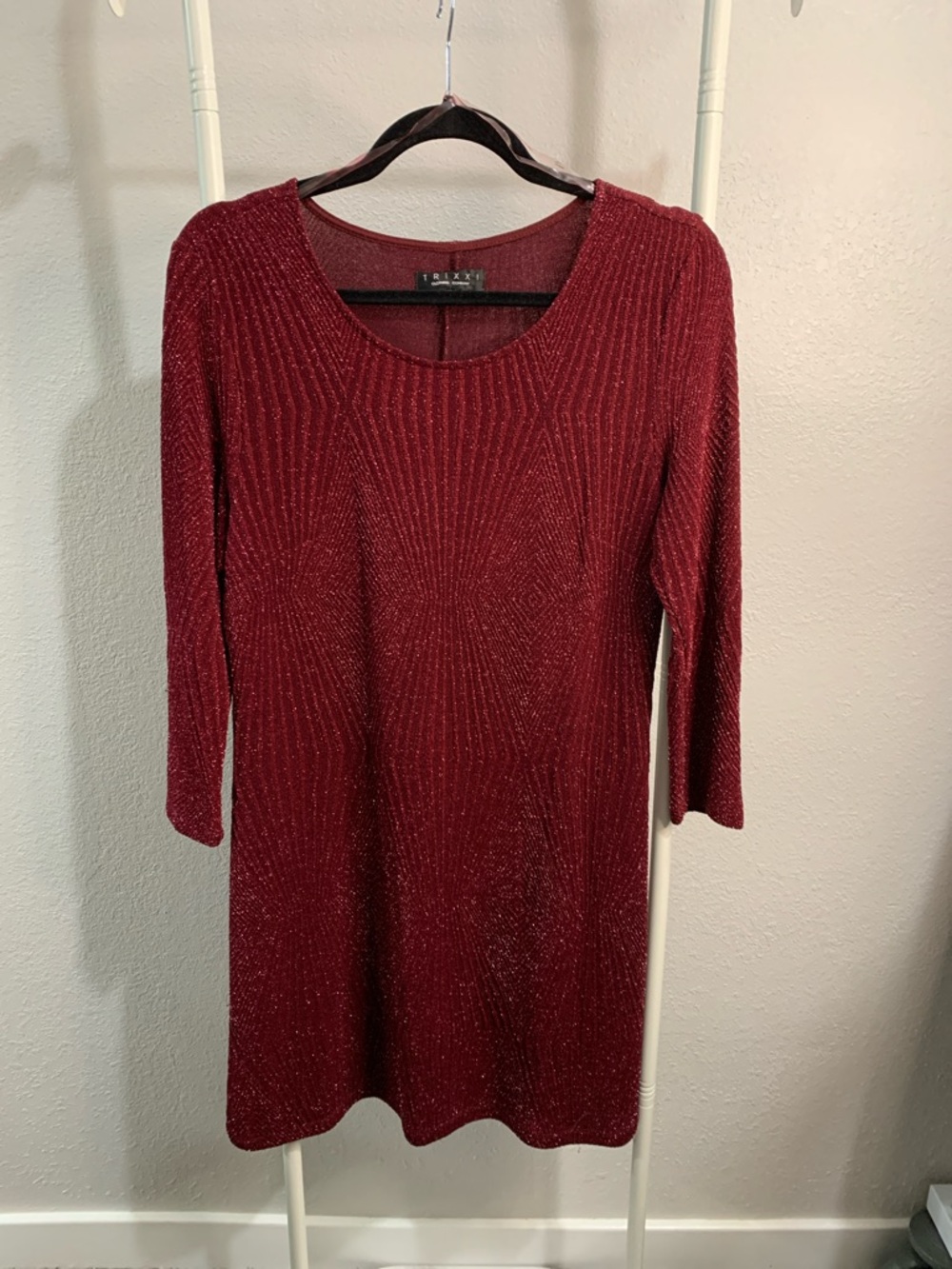 Trixxi Glittery Burgundy Scoop Neck Mini Dress